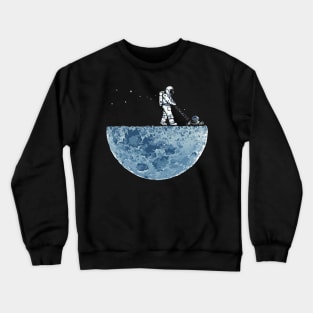 Astronaut mowing the grass on the moon Crewneck Sweatshirt